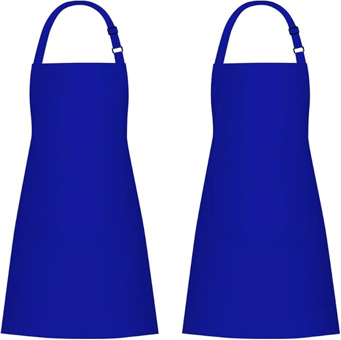 Jubatus 2 Pack 100% Cotton Aprons with 2 Pockets Cooking Chef Kitchen Adjustable Bib Apron for Women Men, Blue