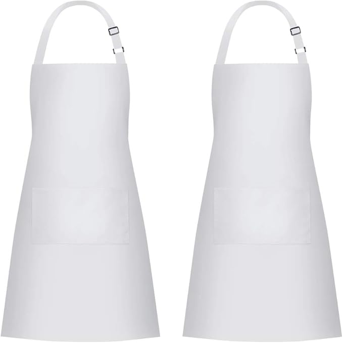 Jubatus 2 Pack Bib Aprons with 2 Pockets Cooking Chef Kitchen Apron for Women Men, White