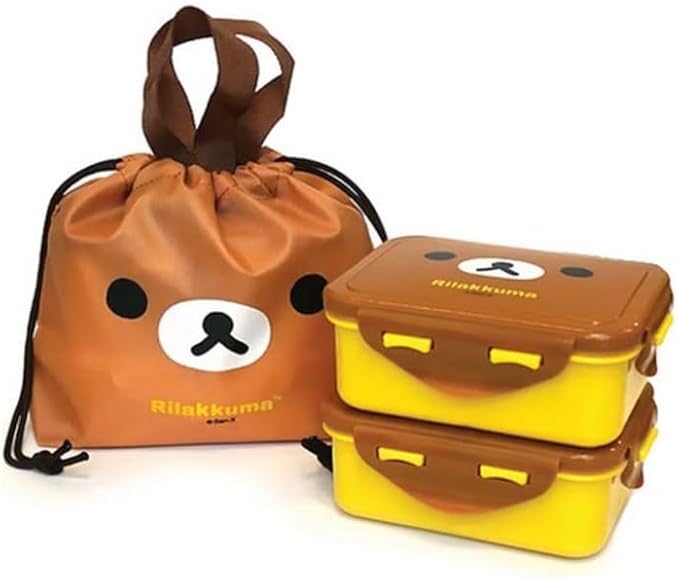 Generic Cute Bear Bento Box, Lunch Box with Bag, Snack Containers Set, 4.9 x 3.6 x 1.9 inches (Brown), Medium