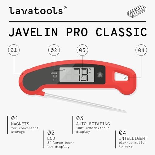 Lavatools Javelin® PRO Classic Ultra-Fast 2-Second Professional Digital Instant Read Meat Thermometer for Grill and Cooking, Auto-Rotating Backlit Display, IP65 Water Resistant, NSF Certified – Maize