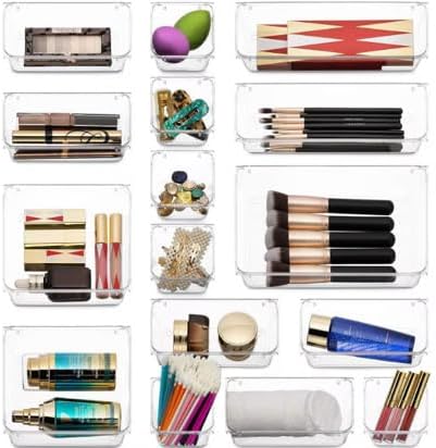Plastic Drawer Dividers Set – Customizable Storage Bins (25 Pieces), Multi-Purpose Use – Ideal for bathroom, kitchen, office, or vanity drawers.