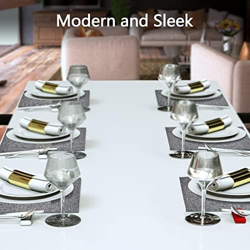 DACHUI Placemats Set of 8, Linen Look Woven Place Mats, Water Resistant, Heat Resistant, Washable, Durable Table Mats (Grey)