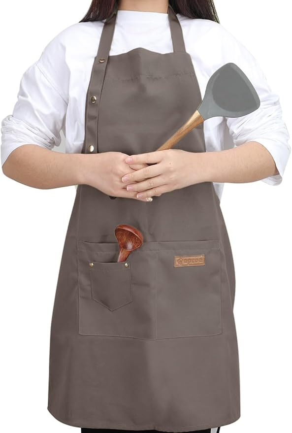 Kitchen Cooking Apron for Women Men with Big Pockets Canvas Waterproof Aprons for Server Pottery Artist Chef Apron