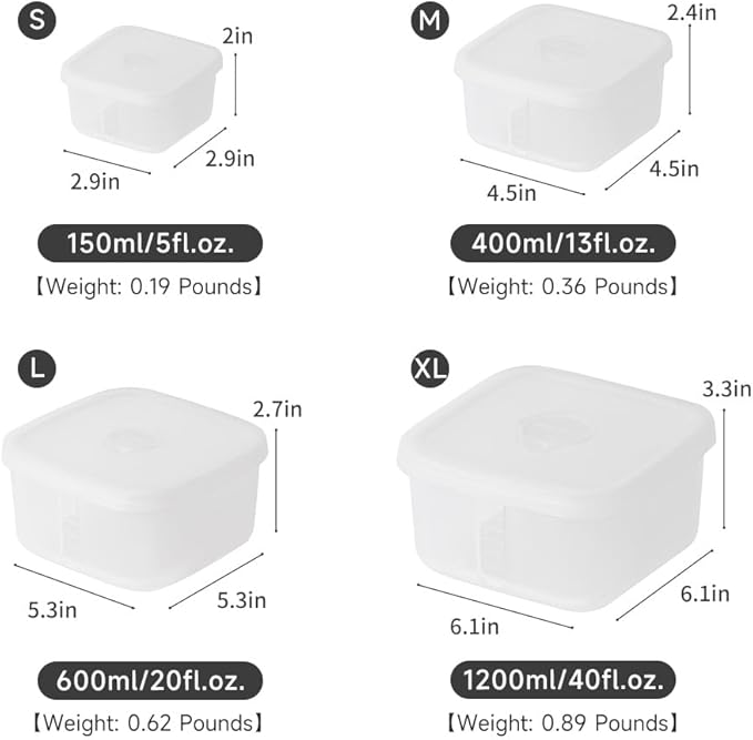 OTB Set of 2 Reusable Silicone Containers Clear, Nesting Leak-free Silicone Food Storage Boxes, BPA Free, Airtight, Dishwasher and Freezer Safe (Clear XL+L)