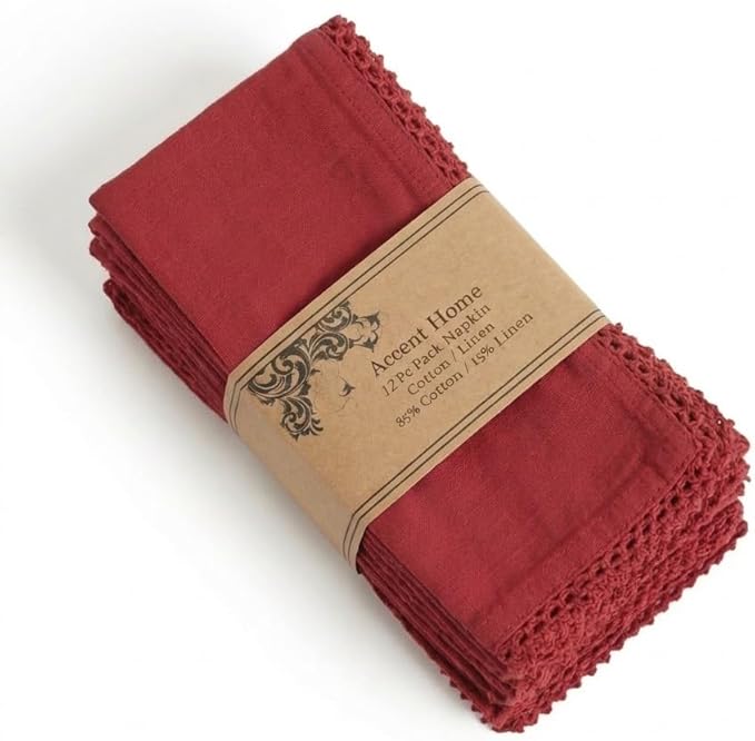 ACCENTHOME Red Cloth Napkins Set of 12 18x18 inch Cotton Dinner Napkins - Washable Soft Premium Hotel Quality Reusable Napkins Perfect Table Napkins for Family Dinners, Weddings & Everyday Use