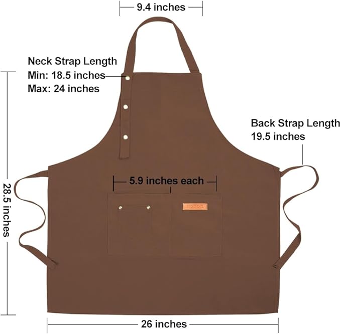 Kitchen Cooking Apron for Women Men with Big Pockets Canvas Waterproof Aprons for Server Pottery Artist Chef Apron