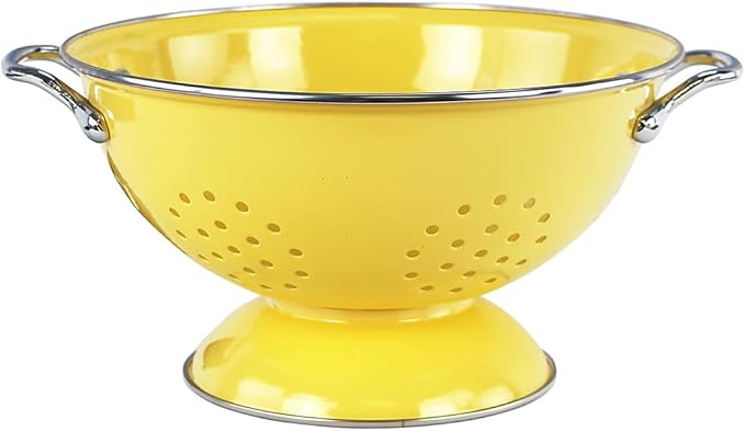 Reston Lloyd, 3 Quart Powder Coated Steel Kitchen Strainer Basket for draining Pasta, Vegetable and Fruit, Chrome Handles and Wide Stable Base, Lemon