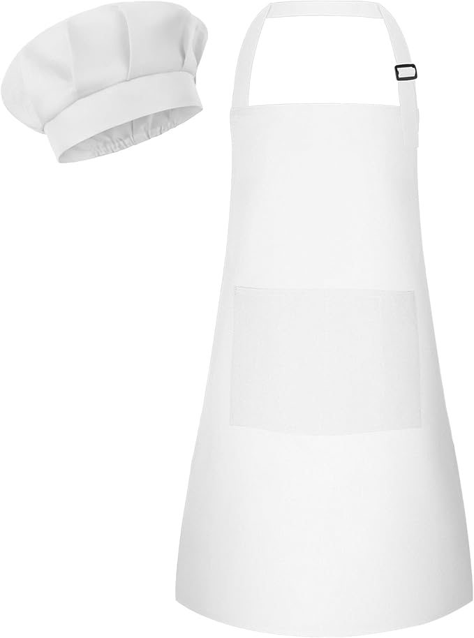 Kids Apron and Chef Hat Set Children Apron Adjustable with 2 Pockets Children Chef Painting for Cooking Baking