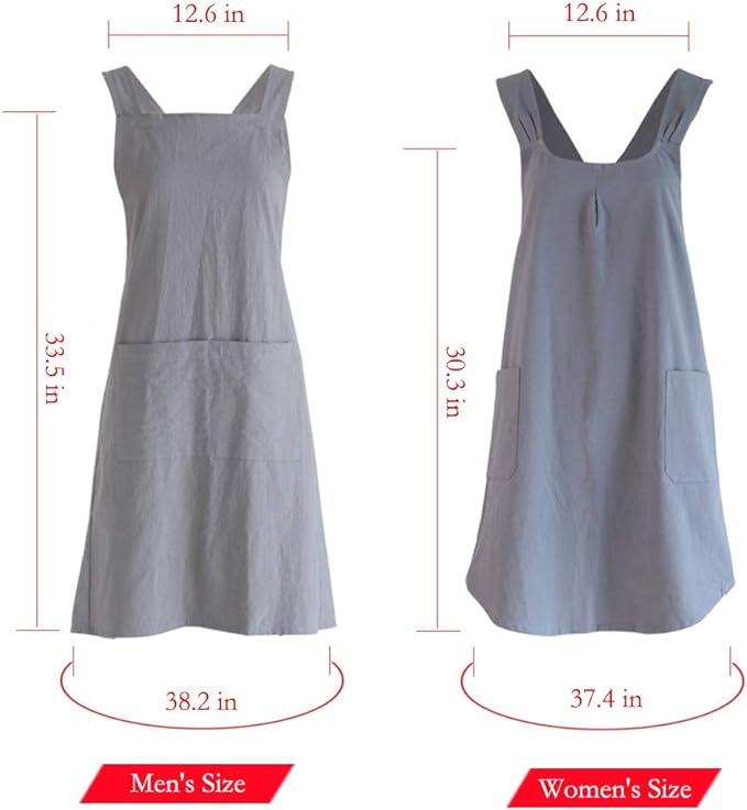 NEWGEM Japanese Cotton Linen Cross Back Cooking Apron for Women Men with Pockets Cute for Baking Kitchen
