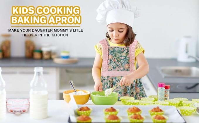 CRB Fashion Kids Cooking Baking Apron | Toddler, Little Girls, Cute Kitchen Chef Aprons