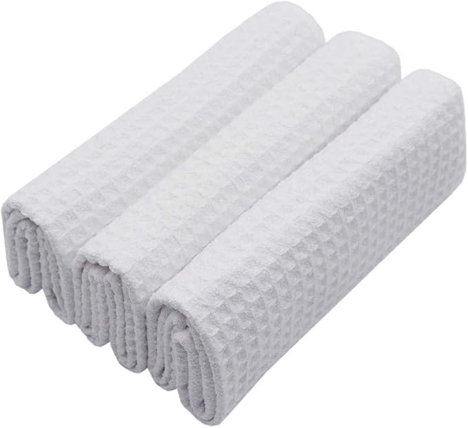 Waffle Weave Kitchen Towels Thick Microfiber Dish Drying Towels Absorbent Tea Towels Hand Towel Lint Free 16Inch x 24Inch 3 Pack White