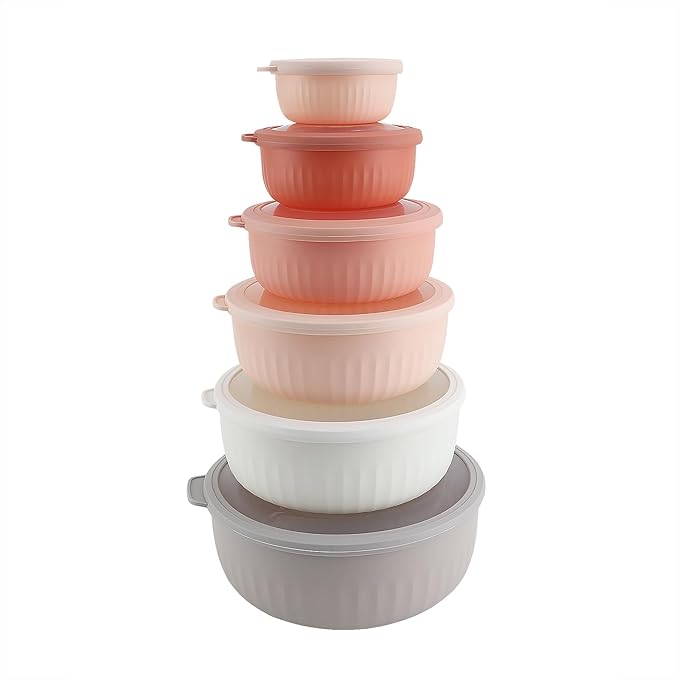 COOK WITH COLOR Prep Bowls with Lids- Wide and Deep Nesting Plastic Small Mixing Bowl Set with Lids, 12 Piece Set - (Multi Colored), Grey/Pink