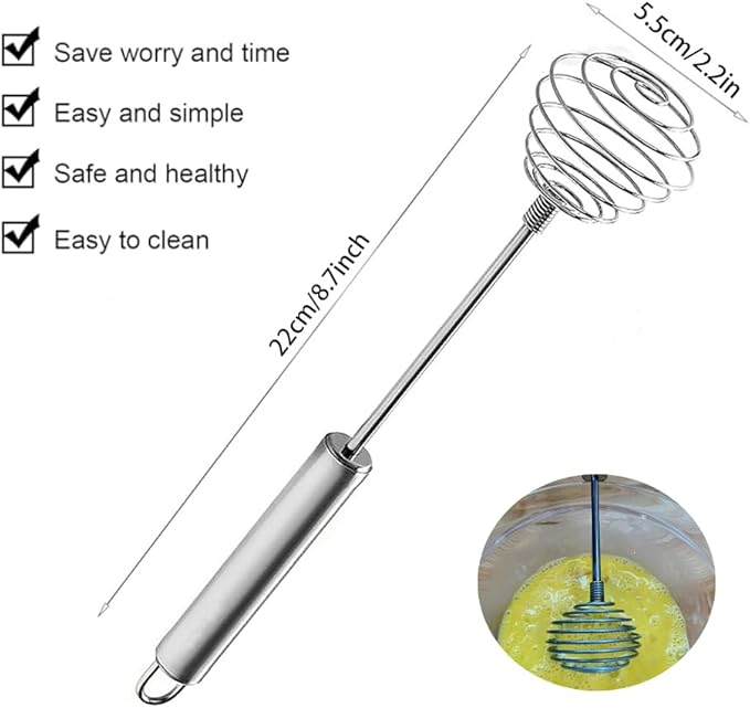 Stainless Steel Spring Coil Whisk Set 2 Pack, Wire Whip Egg Beater, Kitchen Cookware Hand Mixer For Cooking, Mixing, Blending, Beating, Stirring, 8.7Inch
