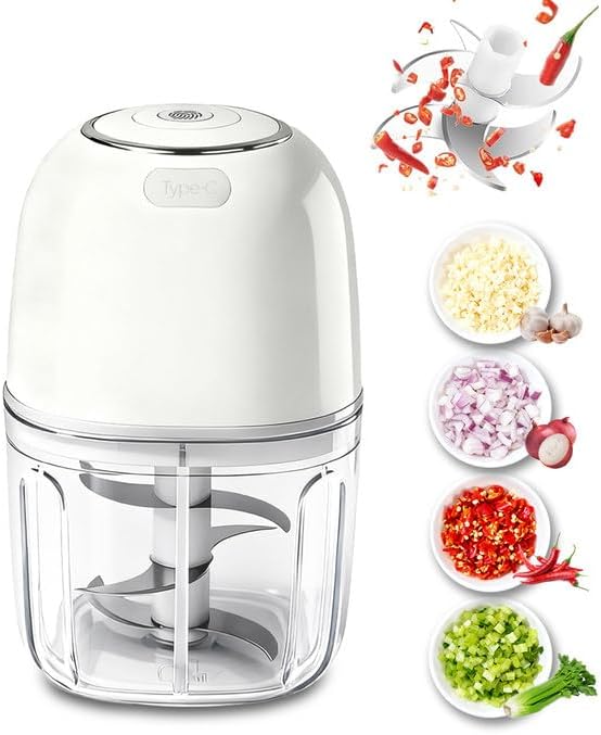 Joyzan Electric Garlic Chopper, 350ML Mini Portable Food Processor Veggie Grinder Small Onion Mincer Cordless Blender Masher USB Rechargeable Cutter 6 Blades Chili Fruit Vegetable Ginger Nuts Spices