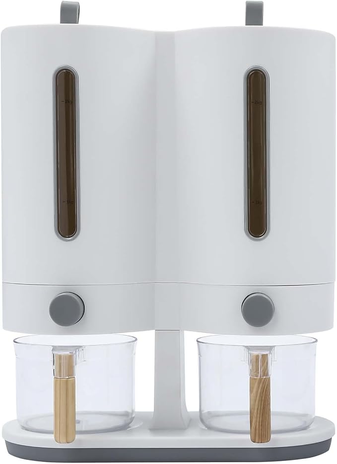 Grain Dispenser, 11 lb. Kitchen Compartment Container Bucket, Airtight Grain Dispenser, Grain Sealer, Flip Top Rice Bucket with Measuring Cups, Large Airtight Dry Grain Storage Container for Cereals