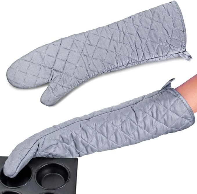 Linwnil Extra Long 23 Inch Heat Resistant Oven Gloves New Cotton Oven Mitts Kitchen Gloves High Temperature Cooking Tool BBQ Gloves (23-Inch)