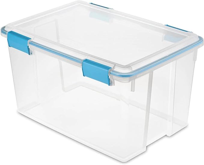Sterilite Gasket Box, Stackable Storage Bin with Latching Lid, 54 Quart, 16 Pack