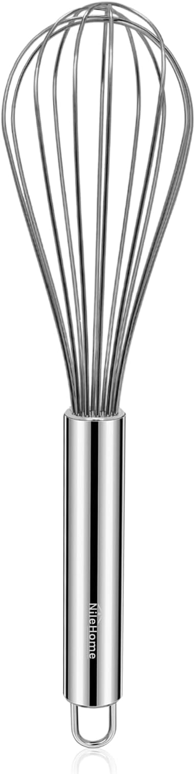 NileHome Stainless Steel Whisk 10" Kitchen Whisk Wisking Tool Kitchen Wisk Wire Whisks for Cooking, Whisking, Blending, Beating, Stirring