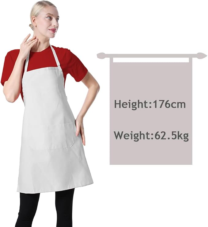 Total 15 PCS Plain Color Bib White Apron for Women Adult with 2 Front Pocket