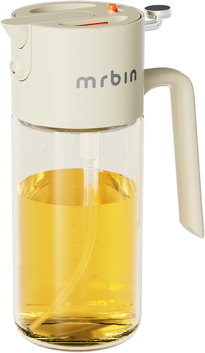 MRBIN 2 in 1 Olive Oil Dispenser Spray and Pour, 550ml / 18.5oz Food Grade Glass Avocado Mist Bottle, Vinegar refillable Dressing Container for Air Fryer, Salad, Frying, BBQ Nonstick Cooking