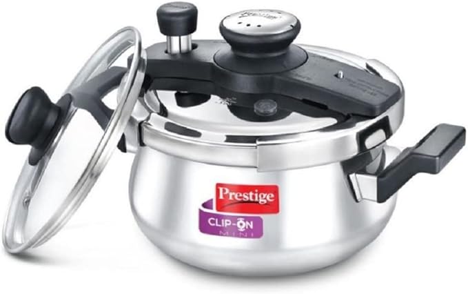 Prestige Clip On Stainless Steel Handi Pressure Cooker with Glass Lid, 5-Liter