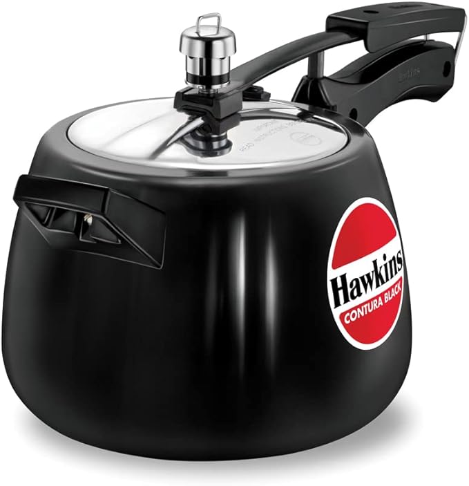 Hawkins 4 Litre Contura Black Pressure Cooker, Hard Anodised Inner Lid Cooker, Handi Cooker, Black (Cb40), 4 Liter