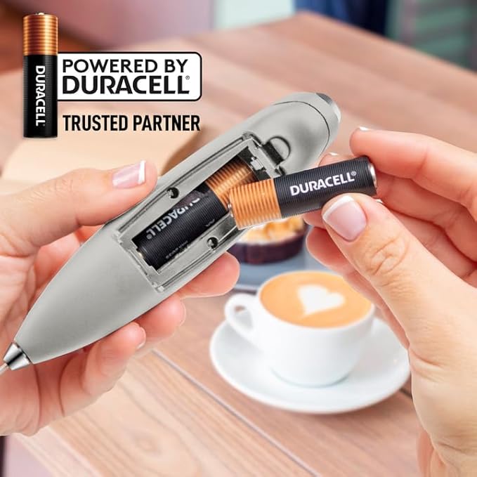Zulay Kitchen Powerful Milk Frother Wand With 4 AA Duracell Batteries - Ultra Fast Handheld Drink Mixer - Electric Whisk Foam Maker for Coffee, Lattes, Cappuccino, Matcha & Creamer - Light Gray