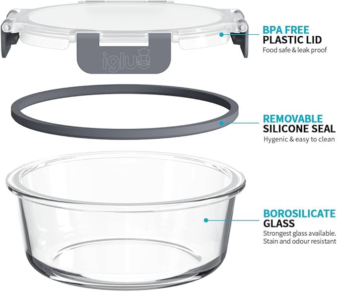 Igluu Meal Prep Round Glass Containers with Lids (10 Pack) – Airtight & BPA-Free – Oven, Microwave, Freezer & Dishwasher Safe – 13.5oz/32oz – Durable Borosilicate Glass