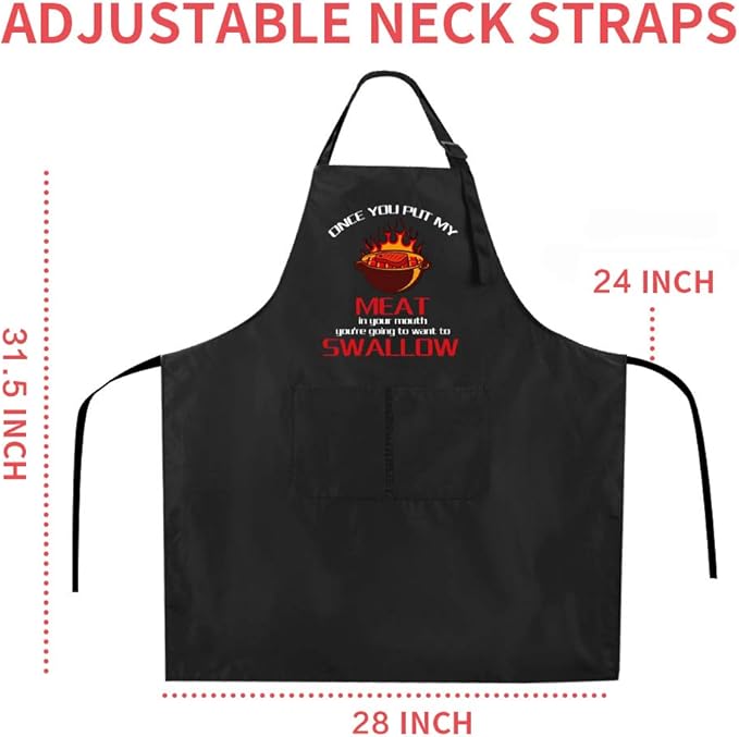 ZOORON Funny Black Chef Aprons for Men Adjustable BBQ Grill Kitchen Cooking Aprons with Pockets, Grill Accessories