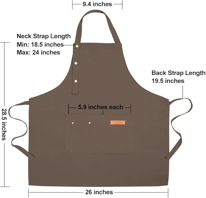 Kitchen Cooking Apron for Women Men with Big Pockets Canvas Waterproof Aprons for Server Pottery Artist Chef Apron