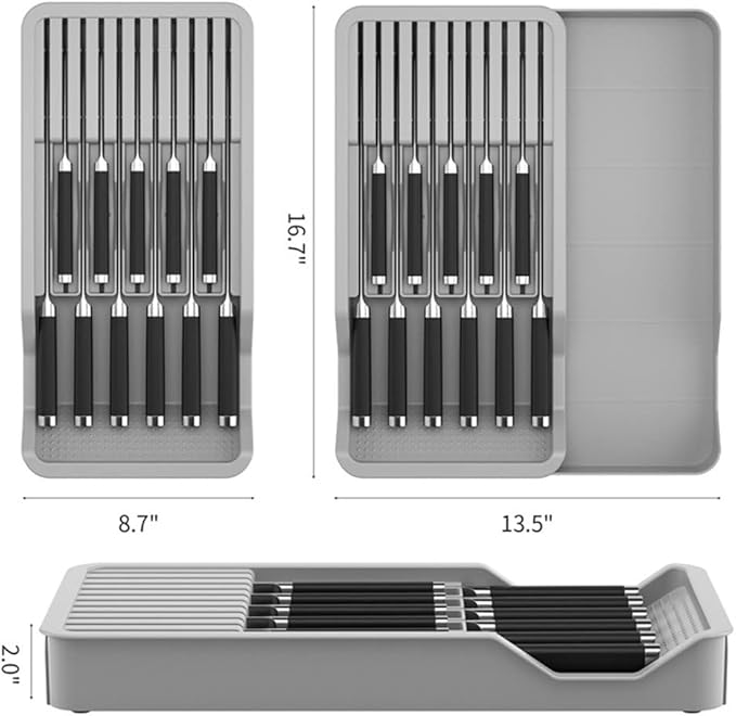RIIPOO Expandable Knife Organizer for Drawer - Retractable and Adjustable Knife Block Holder Insert, Secure Storage Tray for Kitchen Countertop Organization