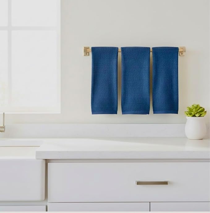 Serafina Home Royal Nautical Blue Kitchen Hand Dish Towels: Oversized 28" x 18",100% Cotton Cloth Soft Cleaning Drying Absorbent Set of 3 Multipurpose for Everyday Use (Royal Blue)
