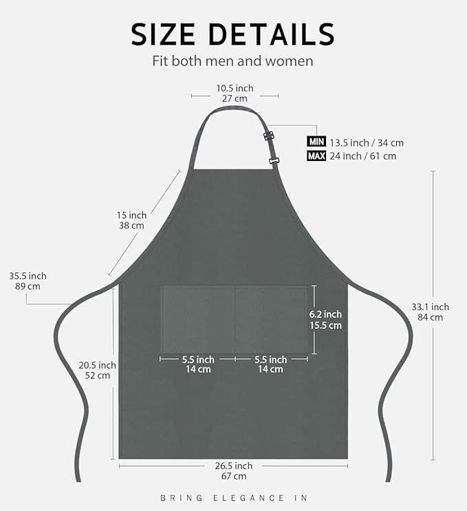 Syntus Apron for Men Women, Adjustable Cooking Kitchen Chef Aprons with 2 Pockets, Cotton/Polycotton/Polyester