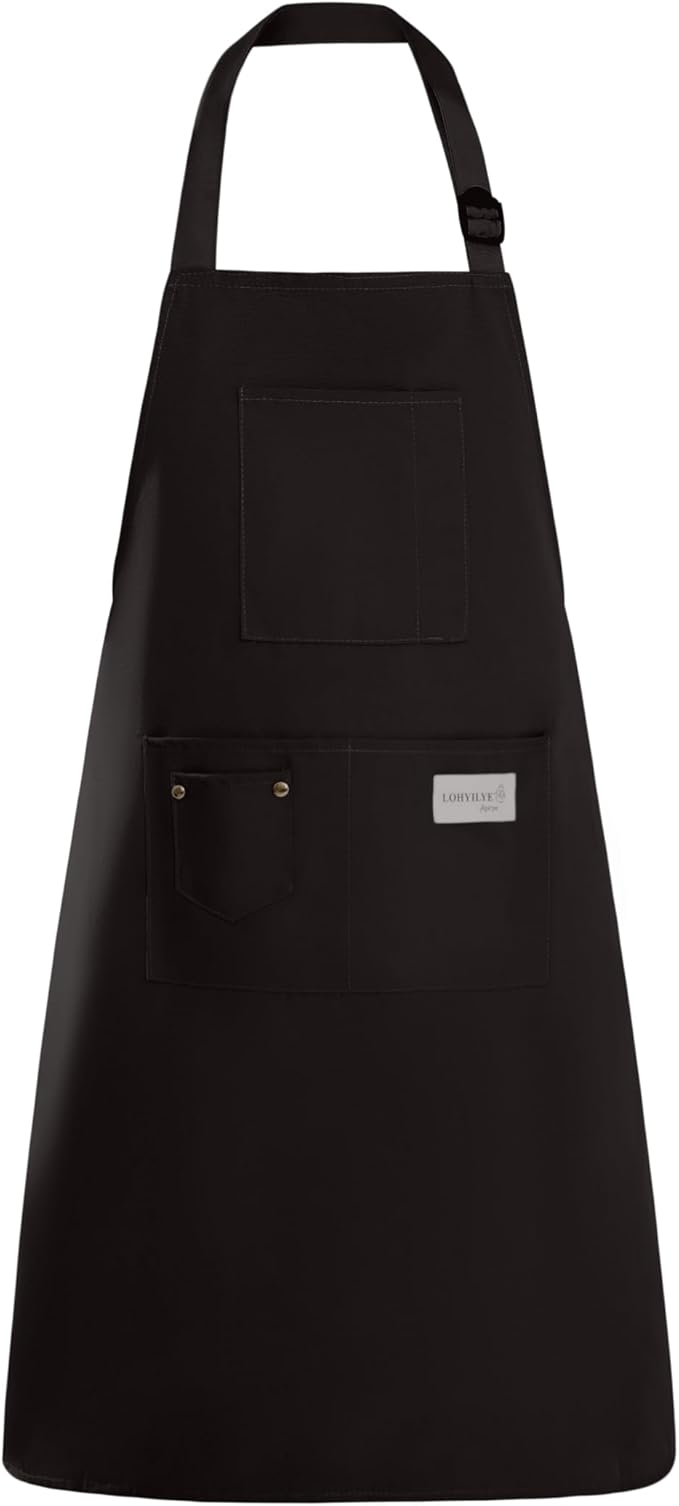 Kitchen Apron, Chef Aprons for Men Women with 5 Pockets Pen Holder, Adjustable Bib BBQ Work Apron for Cooking Baking