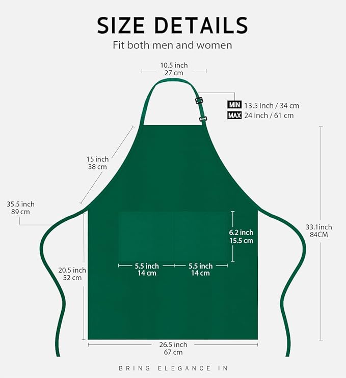 Syntus Apron for Men Women, Adjustable Cooking Kitchen Chef Aprons with 2 Pockets, Cotton/Polycotton/Polyester
