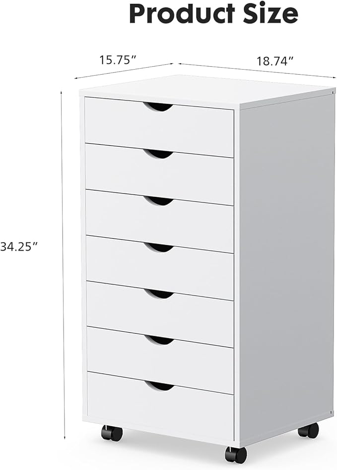 OLIXIS File Cabinet with 7 Drawers Rolling Filing Cabinets Under Desk Storage Printer Stand with Wheels,Mobile File Cabinet for Home Office