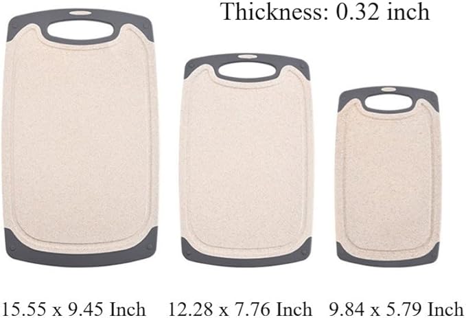 FLYINGSEA Cutting Boards For Kitchen, Anti-Skid Eco-Wheat Straw Cutting Board Set (3 Pcs), Dishwasher Safe (light brown)