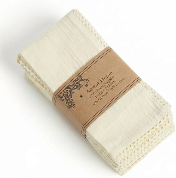 ACCENTHOME Cream Cloth Napkins Set of 12 18x18 inch Cotton Dinner Napkins - Washable Soft Premium Hotel Quality Reusable Napkins Perfect Table Napkins for Family Dinners, Weddings & Everyday Use