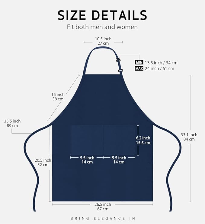 Syntus 12 Pack Bib Apron, Unisex Aprons Adjustable Waterdrop Resistant with 2 Pockets Cooking Kitchen Apron for Chef, BBQ Drawing Apron Bulk, Nautical Blue