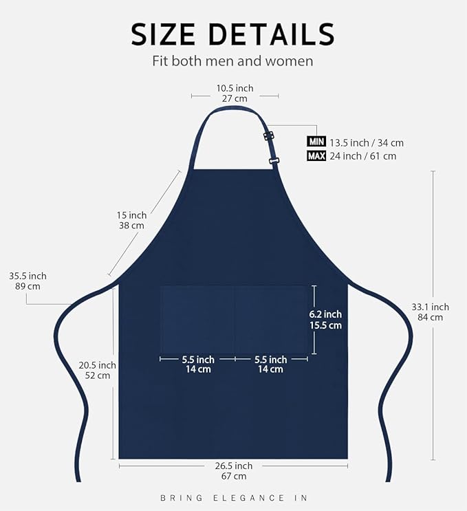 Syntus Apron for Men Women, Adjustable Cooking Kitchen Chef Aprons with 2 Pockets, Cotton/Polycotton/Polyester
