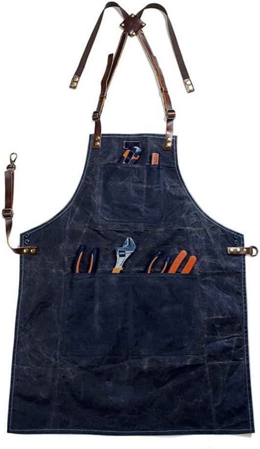 Midkit Utility Apron Adjustable Cross-Back Straps Multi-Use Portable 8oz Waxed Canvas Aprons With 5 Tool Pockets Fits M- 3XL
