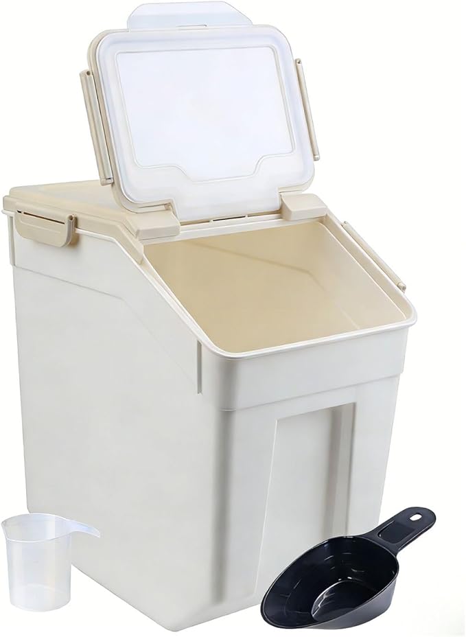 Saim Flour Storage Containers Bin 25lbs, 4Pack Airtight BPA Free Rice & Food Dispenser with Measuring Cup, Scoop - Kitchen Pantry Organizer for Flour, Rice, Grain, Cereal, Pet Food (Grey)