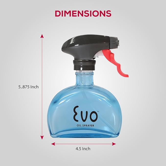 Evo Glass Oil Sprayer, Non-Aerosol For Olive Oil, Cooking Oils And Vinegars, Blue, 6-Ounce Capacity, For Grilling, Roasting, Air Frying, Baking And Salad Prep