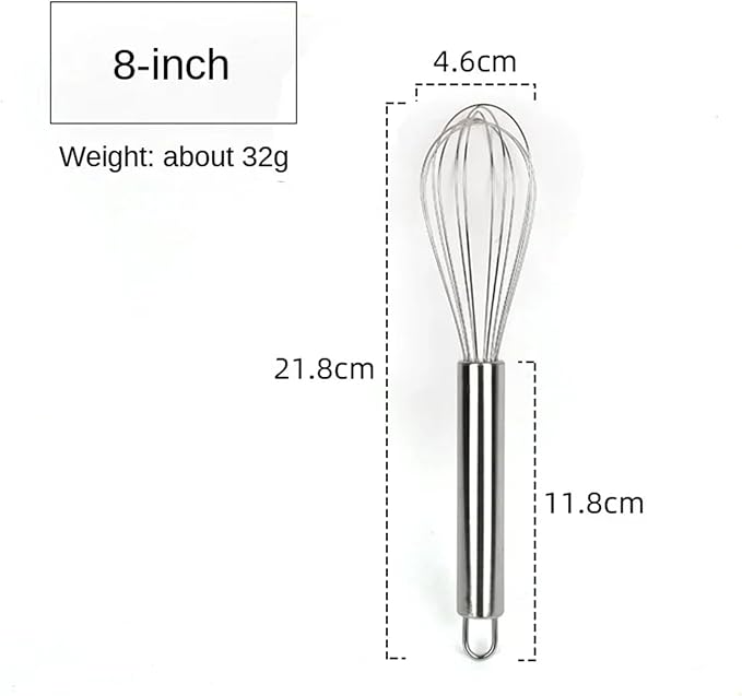 8 inch stainless steel whisk -professional egg beater - kitchen tools - dishwasher usable - suitable for baking, whipping cream, mixing dough, and cocktail making