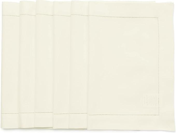 Solino Home Ivory Placemats Set of 6 - Cotton Linen Hemstitch Placemats 14 x 19 Inch for Spring, Summer, Mothers Day