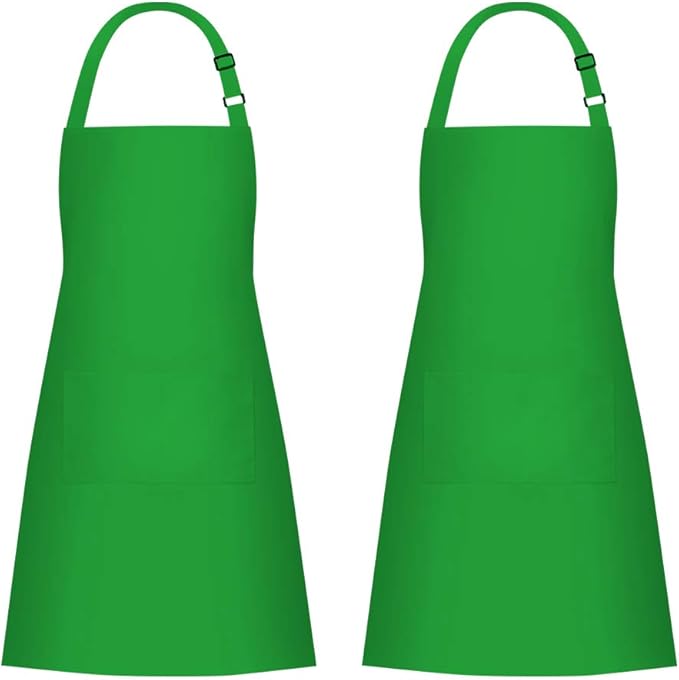 Jubatus 2 Pack Bib Aprons with 2 Pockets Cooking Chef Kitchen Apron for Women Men, Green