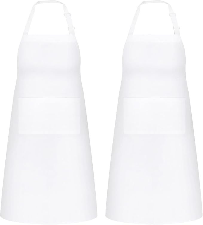 NLUS 2 Pack White Aprons with 2 Pockets for Women Men Kitchen Aprons with Pockets, Chef Aprons for Baking BBQ Cooking