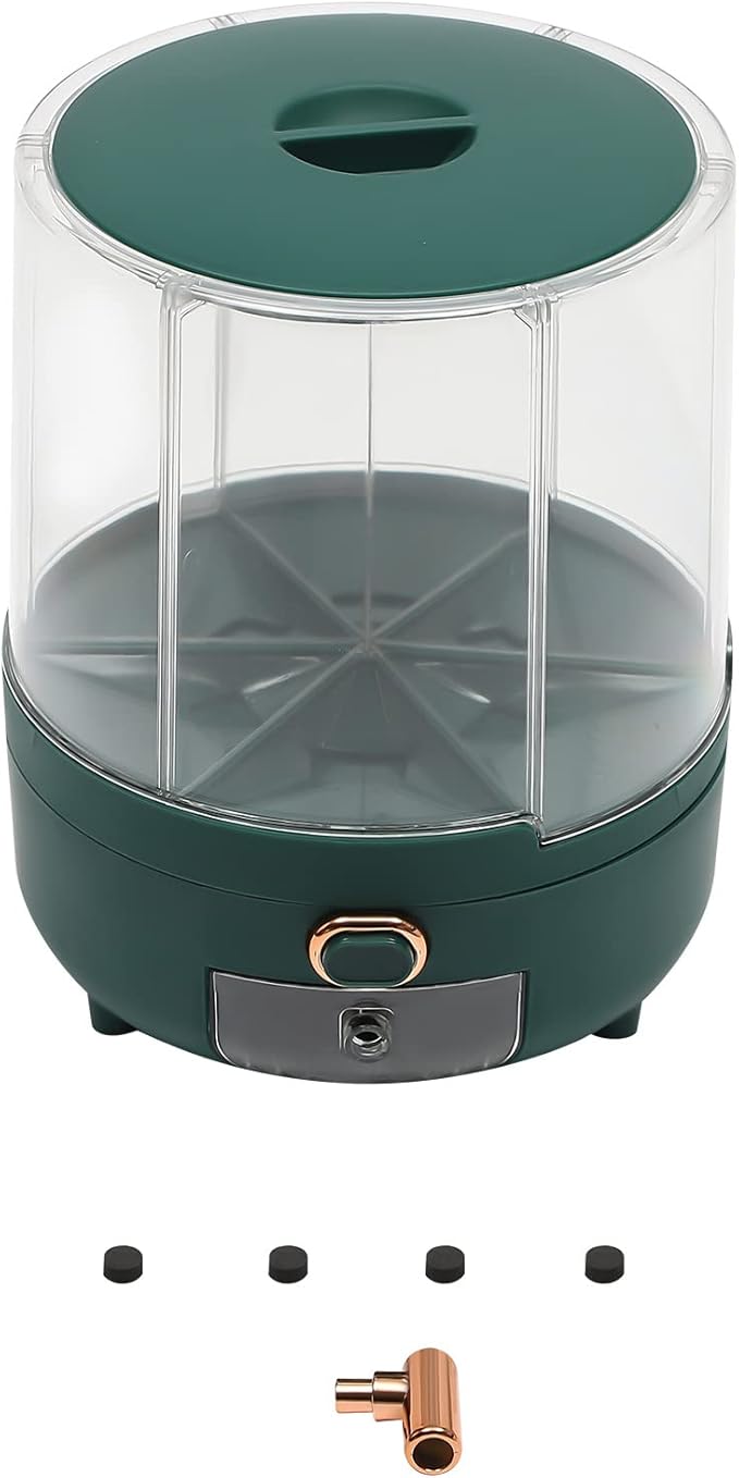 Cereal Dispenser Countertop 360° Rotating Grain Storage Container 13.2-27.56 Lbs Rice Dispenser 6 Grids Dry Food Dispenser Candy Dispensers for Grains, Beans, Rice (Green+Clear, 14.33Lbs)