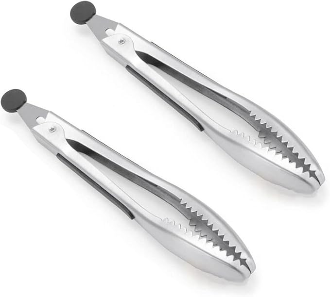Stainless Steel Kitchen Tongs 2-Piece Set, 8.8-Inch Food Tongs, High Temperature Resistant, with Non-Slip Teeth And Non-Slip Strips, Suitable for Cooking And Grilling (Grip And Stir Food Ice Cubes)
