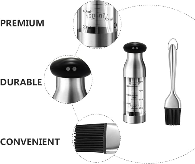 ARTIBETTER Stainless Steel Oil and Vinegar Sprayer Bottle with Scale Leak-proof Oil Dispenser for Kitchen Cooking 2pcs Set with Press Spray for Salad and Bbq